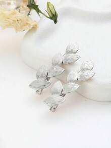 2pcs Metal Textured Leaf Clamp Minimalist Versatile Side Hair Accessories, Zinc Alloy, Claw Clips, Hair Slide, Hair Barrettes, Head Accessories, Hairpin,Summer,Holiday,Travel,Hair Clip,Party - Multicolor - View 3