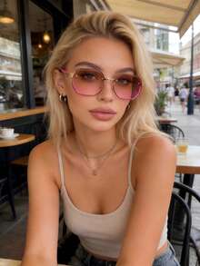 نظارة شمسية للنساء بإطار معدني هندسي مربع كامل مع عدسات ملونة، تصميم كلاسيكي فاخر، مناسبة للموضة المستوحاة من إنستغرام، مناسبة للعطلات والأعمال والمناسبات الرسمية - متعدد الألوان - مشاهدة 1