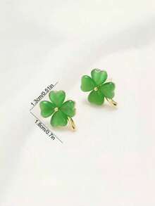 1 Pair Of Green Four-Leaf Clover Earrings, Elegant And Versatile Clover Earrings, Light Luxury And High-End Earrings, Suitable As A Small Gift For Girls For Daily Wear - Green - View 5