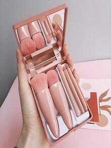 5-PACK Mini 5-Piece Makeup Brush Set-With Storage Box Mirror Portable Cosmetic Tools,Travel Makeup Brush Set With Mirror-Soft Brushes For Lip Eyeshadow Foundation Gift,Compact Makeup Brush Set With Mirror Storage Box Portable Beauty Tools - Multicolor - View 4