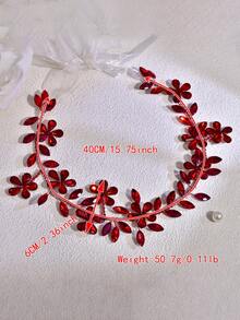 1pc Shiny Red Rhinestone Flower Headband, Elegant Bridal Flower Crown Headpiece Suitable For Wedding, Engagement, Party, Festival, Casual Wear - Red - View 9