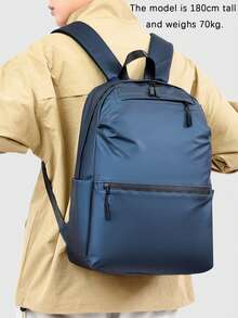 1pc Blue PU Leather Backpack, Multi-Pocket Design, Classic Daily Commute Backpack, Travel Bag, Suitable For Travel, School, Unisex, Large Capacity, High-Quality Commuter Bag, Fashionable And Minimalist Design - Blue - View 4