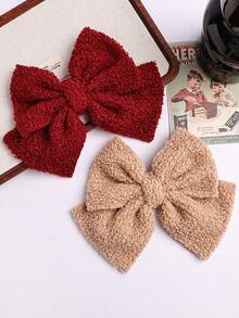 3件套多功能优雅泰迪熊毛绒超大蝴蝶结发夹（红色、咖啡色、中灰色） - 彩色 - 查看 4