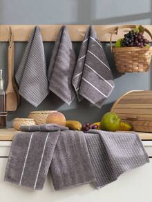 6 Pieces/Pack Sofia Kitchen Tea Towels, Fashion Plaid Pattern, Soft Touch 30*50 Cm - Dark Grey - View 4