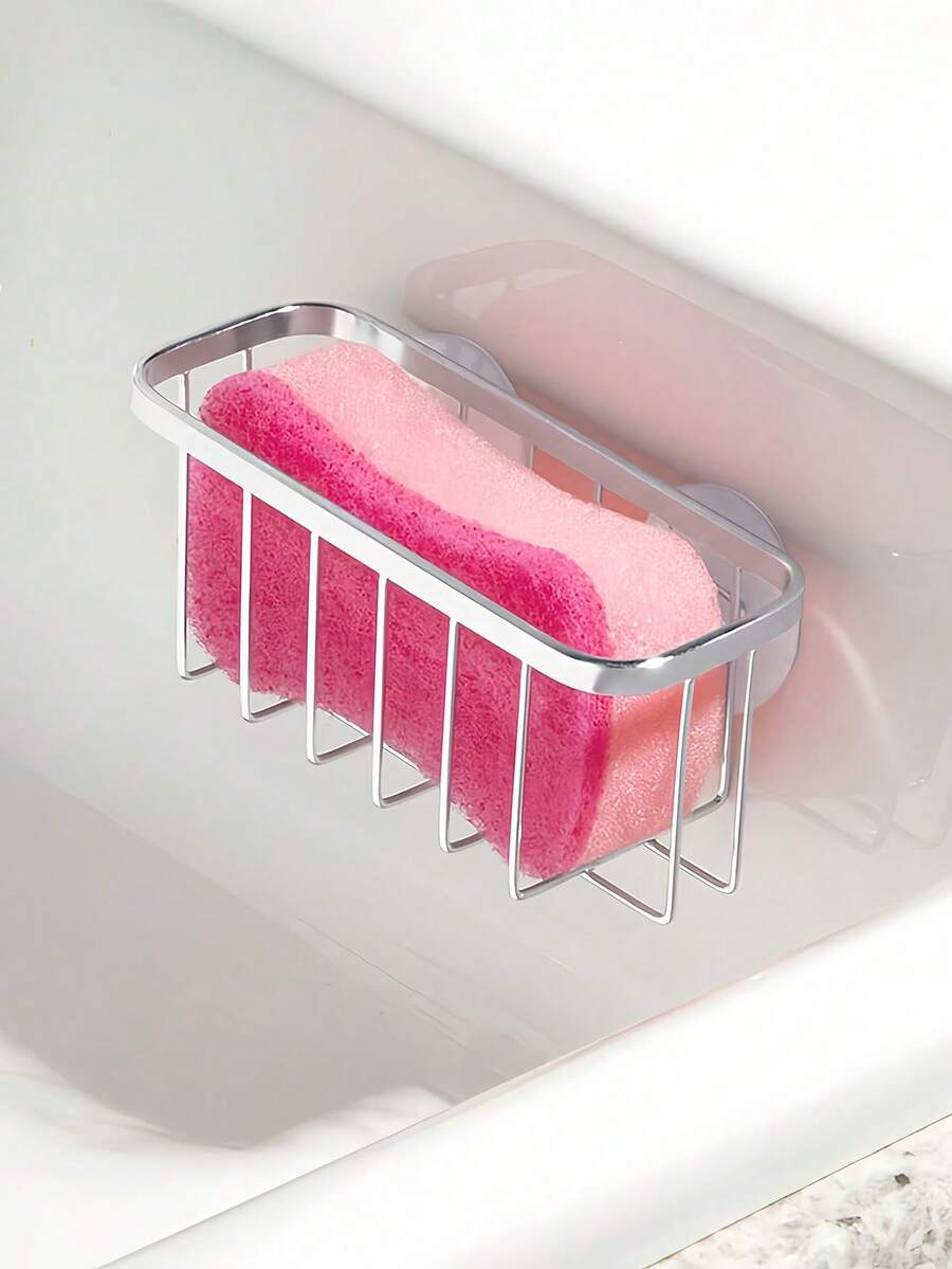 Stainless Steel Sponge Holder With Suction Cup Easy To Install Space Saving Multifunctional Durable Cleaning Tool For Sponges Scrubbers And Soap Suitable For Kitchen And Bathroom For Sponges Small Tools Keeps Surfaces Clean Household Accessories