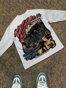 Y2k Astronaut Art Punk Long Sleeve Shirts ,Sky Double-Sided Printing,Christmas Style Graphic T Shirt Cotton,Fashionable Hip-Hop For Men -  Long Sleeve T-Shirts, Funny Vintage Shirts,Regular Fit, Street Style, Digital Print,  Ideal Gift - 白色 - 查看 3