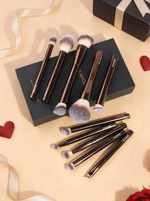 MAANGE 1/10件套专业铝管化妆刷套装，带纸质礼盒，双头粉底刷、腮红刷、散粉刷、眼影刷、睫毛刷、眉刷、唇刷、光晕刷、遮瑕刷，美妆刷套装，旅行化妆刷套装，女士/女孩礼物，赠品，专业化妆刷，全套化妆刷 - 咖啡棕 - 查看 1