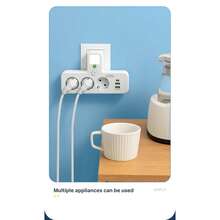 EU Plug Power Strip With 3 AC Outlets +2 USB Ports+ 1 Type C, 6-In-1 Plug Socket Adapter Wireless Wall Charger For Home Office - EU E Type Plug(220-240V) - View 6