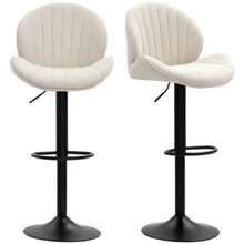 Set Of 2 Bar Stools, Fabric Upholstery, Adjustable Seat Height, Swivel, Steel Frame, Beige - Apricot - View 9