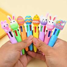 10/15支装复活节主题多色按压式圆珠笔；兔子、小鸡、鸡蛋造型中性笔；款式随机；风格多样，书写流畅，是书写和办公的理想之选；复活节学生奖励、学习用品；情人节礼物 - 彩色 - 查看 4
