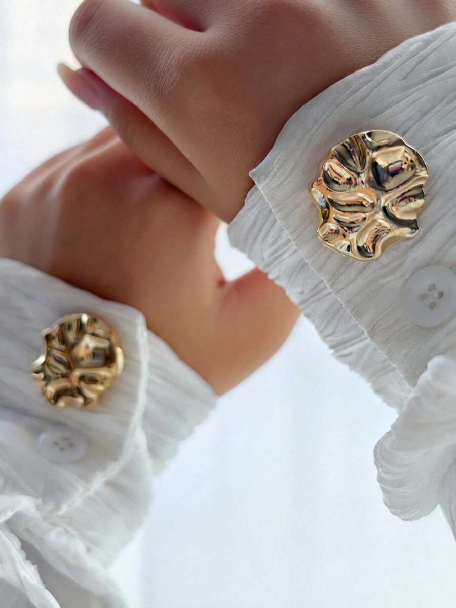 1件/2件装衬衫钻石袖扣复古袖扣服装配饰礼品,情人节派对装饰 - 金色 - 查看 1