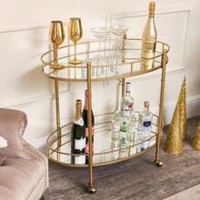 Gold Mirrored Oval Drinks Trolley - Initial - View 2
