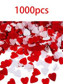 1000pcs White & Red Heart Shaped Confetti, Suitable For Valentine's Day Decoration - Also Can Be Used For Romantic Wedding Table Decor - Red and White - View 9