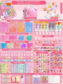 Girls DIY Craft Set, Includes Notebook, Sticker Making Kit, Fake Cream Glue And Decorative Accessories, Children's Toy Stationery Gift Box, And A Complete Cream Sticker Gift Box. This Fun DIY Sticker Craft Set Is Suitable For Children Of All Ages, Can Be Used As Birthday, Christmas Or Holiday Gifts.