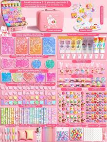 Girls DIY Craft Set, Includes Notebook, Sticker Making Kit, Fake Cream Glue And Decorative Accessories, Children's Toy Stationery Gift Box, And A Complete Cream Sticker Gift Box. This Fun DIY Sticker Craft Set Is Suitable For Children Of All Ages, Can Be Used As Birthday, Christmas Or Holiday Gifts.