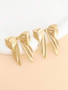 一对甜美复古独特蝴蝶结耳钉，适合节日、派对以及送给朋友的礼物。 - 金色 - 查看 1