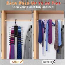 Organizador giratorio de 20 ranuras para corbatas, perchero de cinturones, soporte para bufandas, estante giratorio de 360 grados que ahorra espacio para corbatas, cinturones, bufandas, ropa y accesorios - Multicolor - Ver 3