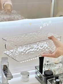 1个桌面收纳盒，透明波浪纹PET材质整理盒，化妆品及护肤品收纳篮，长方形置物架，房间装饰 - 無色 - 查看 6