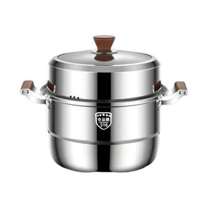 Amecke 蒸し器 蒸し鍋 316ステンレス 厚手蒸し器 家庭用 業務用 2段 3段 28cm/30cm/32cm 火傷防止木製ハンドル 中身が見えるガラス蓋