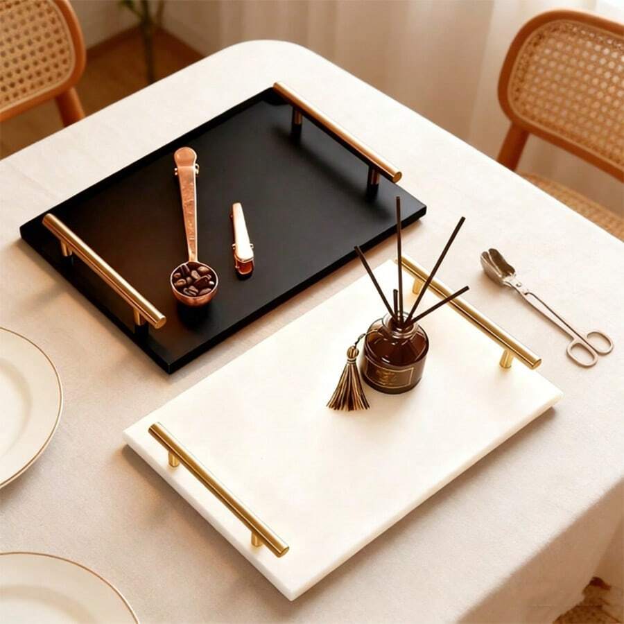 1pc Acrylic Tray With Gold-Color Handle, Suitable For Vanity, Bathroom, Kitchen, Nightstand Storage And Display - Multicolor - View 1