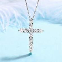 1件闪亮镶满水钻的银色十字架项链，创意优雅的铜质吊坠搭配锆石不锈钢链，日常祈祷祝福幸运饰品，生日、节日、周年纪念日礼物，送给朋友和爱人 - 銀色 - 查看 2