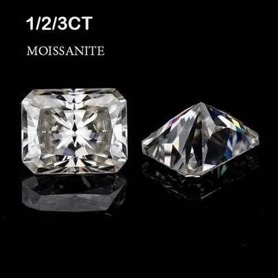 Moissanita de corte rectangular de color D de 1/2/3 quilates VVS1 para anillos de compromiso, anillos de promesa, aretes y collares