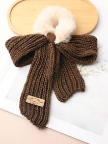 1pc Autumn/Winter Knitted Bow Scrunchie, Cute Fluffy Hair Tie Hair Accessory ,Ponytail Holders ,Hair Elastics ,Hair Rubber Bands ,Hair Rope , - Multicolor - View 7