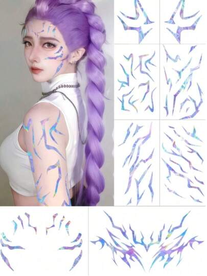 8pcs Rumi Temporary Tattoo Stickers, Waterproof Body Stripe Tattoos, Suitable For Halloween, Rumi Cosplay, Makeup, Party, Music Festival, Body Art Decoration