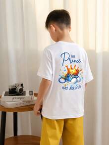 1pc Toddler Boys' Creative Cartoon Graphic Letter Slogan Print Basic Crew Neck Short Sleeve T-Shirt, Casual & Fashionable Baby Boy Clothing - White - View 2