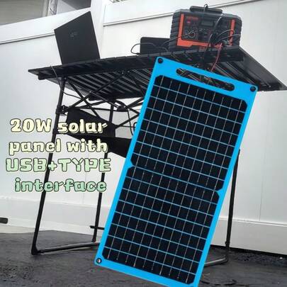 20W flexibles blaues Solarpanel, monokristallines Solarpanel mit Typ-C und USB-Anschlüssen, Outdoor-Notfall-Handyladegerät, Solarphotovoltaikpanel, Solarladegerät, Ladegerät für elektronische Geräte