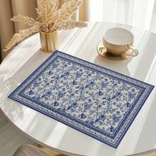 1/4/6 Pcs Chinese Blue And White Porcelain Style Placemats, Linen Dining Table Mats With Traditional Lantern Pattern, Washable Printed Tablemats, Surface Protection Pads, Ideal Decor For Holiday Kitchen And Family Gatherings - Multicolor - View 3