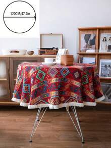 1pc Bohemian Style Red Geometric Jacquard Tablecloth With Natural Tassel, Rectangular Tablecloth For Dining Table, Coffee Table, TV Stand, Entryway, Suitable For Holiday Gatherings, Birthday Parties, Weddings, Dining Room, Living Room, Office, All Seasons - Red - View 24