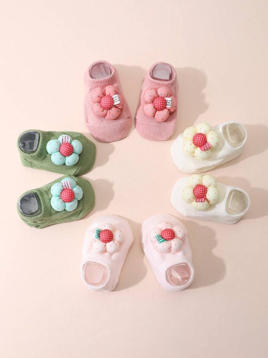 4 Pairs Baby Cute Floral Short Socks, Cotton Toddler Non-Slip Boat Socks For Daily Wear - Multicolor - View 1