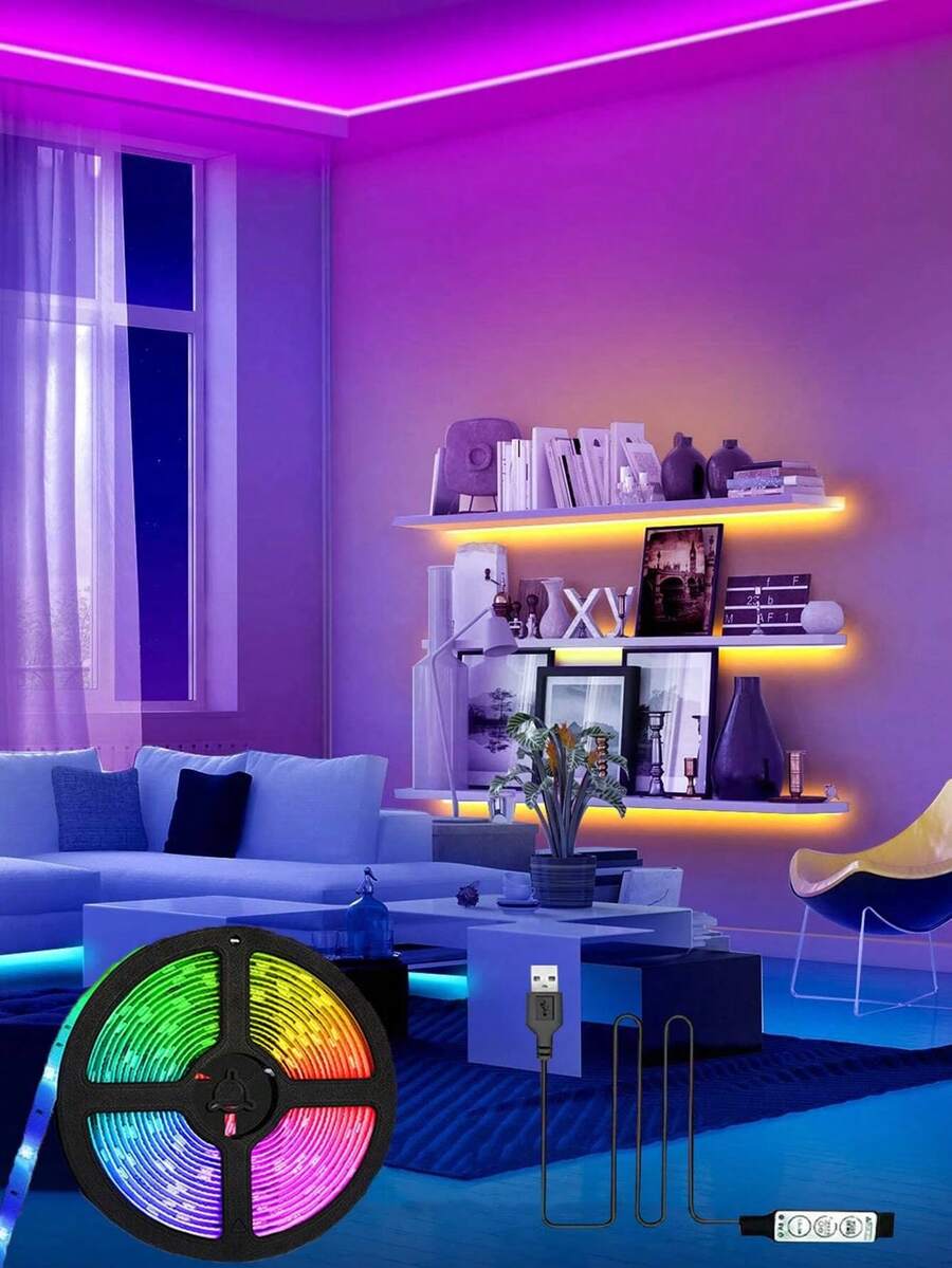 1m/40m LED Strip Lights, 3-Key Controller RGB Decorative Lighting, USB Powered For TV Backlight, Home Decor, Living Room, Bedroom, Party, Halloween, Christmas, Birthday Gift - 亮光 - 查看 1