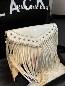 New Stylish And Simple Retro Tassel Messenger Bag Female Spring 2026 New Soft Leather Envelope Shoulder Bag, Suitable For Commuting To Work, School, Shopping, Dating, Travel And Other Occasions. - trắng - Xem 9