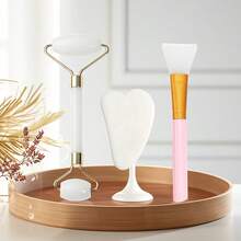 Set de 3 piezas de herramientas de belleza de jade - Rodillo de jade + Tabla Gua Sha de cuerno de buey + Cepillo para mascarilla facial, de textura fina y fácil de usar - Adecuado para el cuidado diario de la piel, el cuidado de la mascarilla facial y el cuidado facial - Conjunto práctico de cuidado de la piel - Cepillo para mascarilla facial | Cepillo de silicona para mascarilla facial | Cepillo mezclador | Aplicador de mascarilla facial | Herramientas de belleza | Tabla Gua Sha - Multicolor - Ver 10