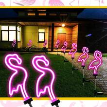 Outdoor Solar Powered Flamingo Neon Light, Pink Bird Decor Lamp, Made Of Plastic Material, Constant Lighting, Suitable For Spring Yard, Garden, Corridor, Valentine's Day And Christmas Decoration - Two-color - View 4