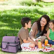 DQST Lonchera Térmica con Doble Compartimento para Hombres Mujeres Bolsa de Almuerzo con Correa para El Hombro. Púrpura - Prpura - Ver 6