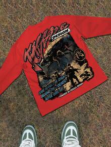 Y2k Astronaut Art Punk Long Sleeve Shirts ,Sky Double-Sided Printing,Christmas Style Graphic T Shirt Cotton,Fashionable Hip-Hop For Men -  Long Sleeve T-Shirts, Funny Vintage Shirts,Regular Fit, Street Style, Digital Print,  Ideal Gift - 紅色 - 查看 3