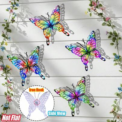 4 PIEZAS Decoración de pared de mariposa de metal calado, Escultura de pared de arte de hierro vibrante y resistente a la oxidación de 16 cm para jardín, patio, balcón, porche, valla - Regalo perfecto para familia, amigos, inauguración de casa y Día de la Madre