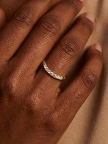 1枚经典优雅U型7颗立方氧化锆925纯银戒指，女士派对首饰，女友周年纪念礼物 - U型七鑽戒指 - 查看 3