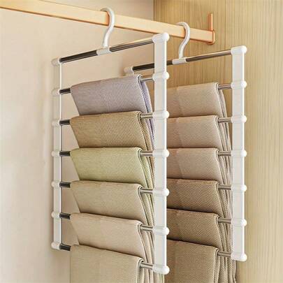 1pc Multi-Functional Portable Storage Clothes Hanger - Versatile Ladder Hanging Pants Organizer For Efficient Space-Saving, Ideal For Dress Pants, Jeans, Skirts, And More - Stainless Steel Clip Design For Non-Marking Storage - Perfect For Spring And Summer Wardrobe Refresh, Embrace Minimalist Style, Enhance Your Closet Organization For Upcoming Holidays Like Valentine's Day, Mother's Day, New Year, And Valentine's Day - Easy Assembly For Quick Setup And Use, Maximize Your Storage Solutions With This Essential Closet Accessory!