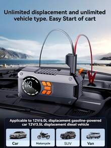 5000A 便携式汽车应急启动电源，带空气压缩机 - 12V 电池增压器，LED 指示灯，USB 快速充电输出，多重保护，包含启动线、气泵和汽车适配器 - 彩色 - 查看 4
