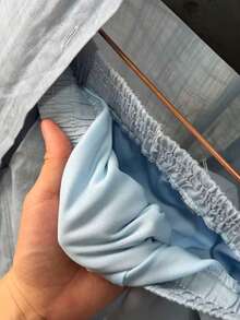 Linen Shirt And Pants Set (2 Pieces), Lined With Elastic. - Celeste - Ver 5