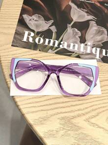 1 PC Women's Polycarbonate Bohemian Retro Color-Blocked Cat-Eye Glasses Frame For Office Work And Daily Reading With Glasses Box - 彩色 - 查看 3