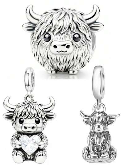 1pc Cute Niche Creative Highland Cow Beaded Pendant, Versatile For DIY Bracelet, Necklace, Small Gift