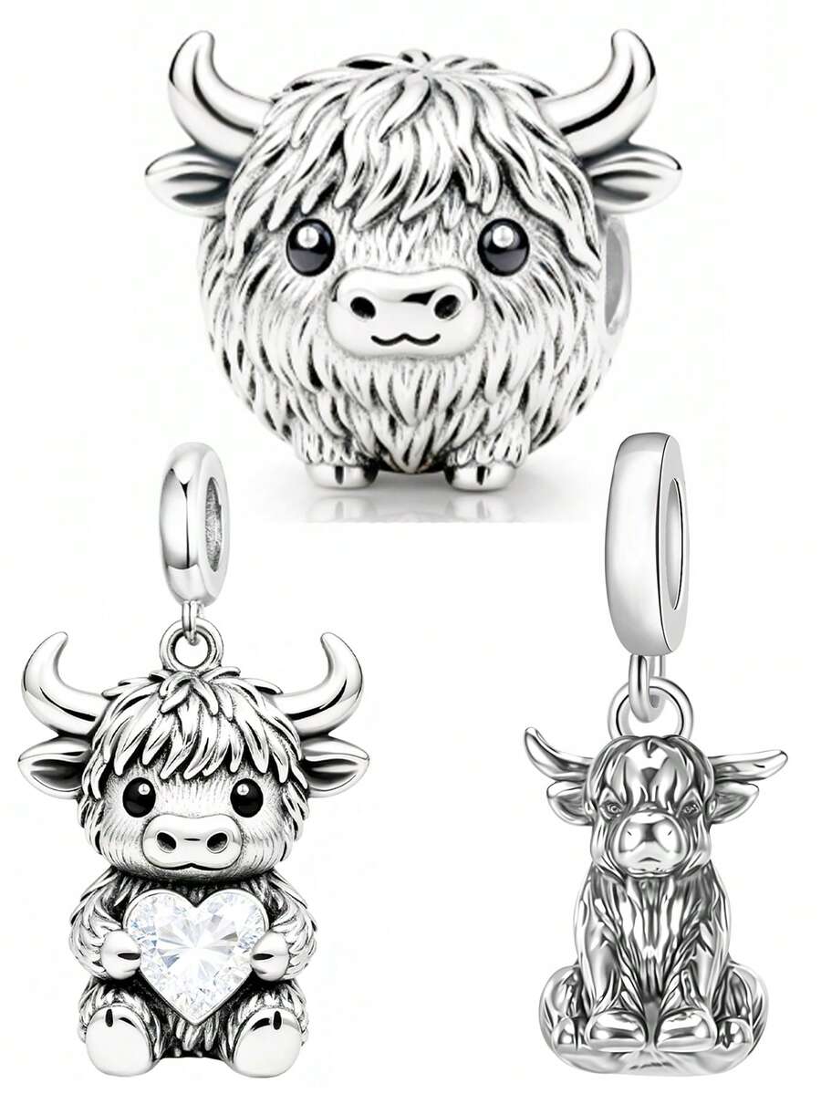 1pc Cute Niche Creative Highland Cow Beaded Pendant, Versatile For DIY Bracelet, Necklace, Small Gift