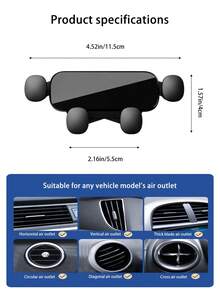 1pc New Black Mirror Car Phone Holder, "I-Shaped" Invisible Gravity Car Universal Air Vent Phone Mount, Retractable & 360 Degree Rotatable - A - View 7