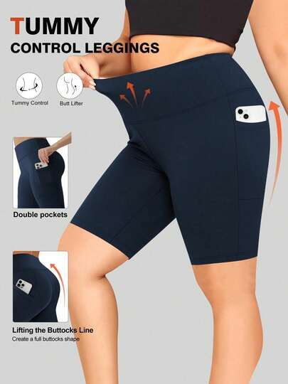 Pantalones cortos de ciclismo para mujer de cintura alta, livianos y transpirables, shorts deportivos y de fitness elásticos con bolsillos, que dan forma a la cintura y el abdomen