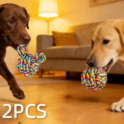 2pcs Dog Rope Balls, Pet Chew Toys, Knotted Braided Rope, Dogs & Cats Bite Small Balls, Teeth Grinding, Tug Of War And Boredom Relief